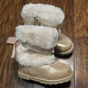 Sparkly Gold and White Fur Boots
